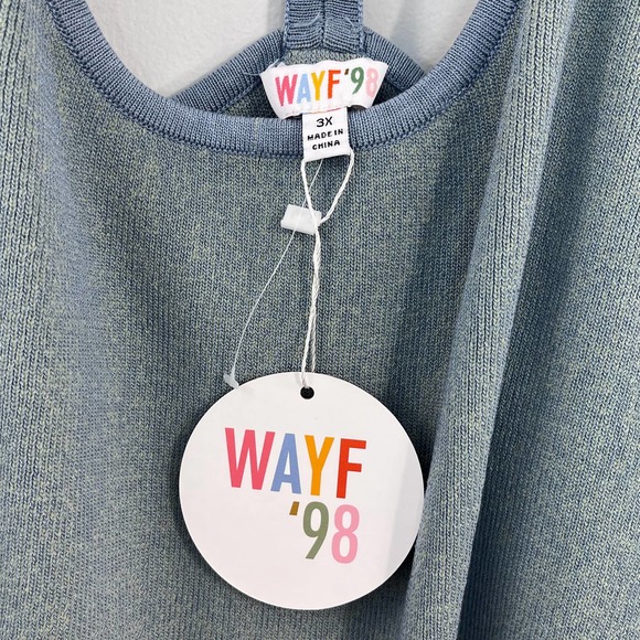 WAYF Blue '98 Alicia T-strap Knit Bodysuit V Neck Oasis Tank Top/Cami Size: 3x - Picture 8 of 9